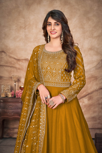 Mustard Designer Anarkali Suit
