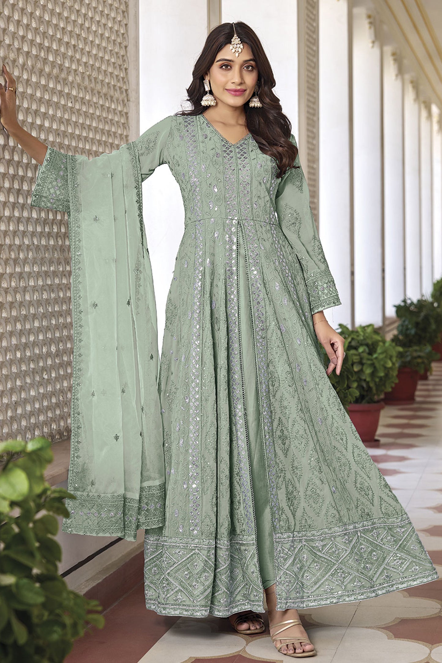 Pista Thread Embroidery Salwar Dress