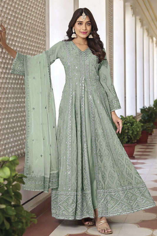 Pista Thread Embroidery Salwar Dress