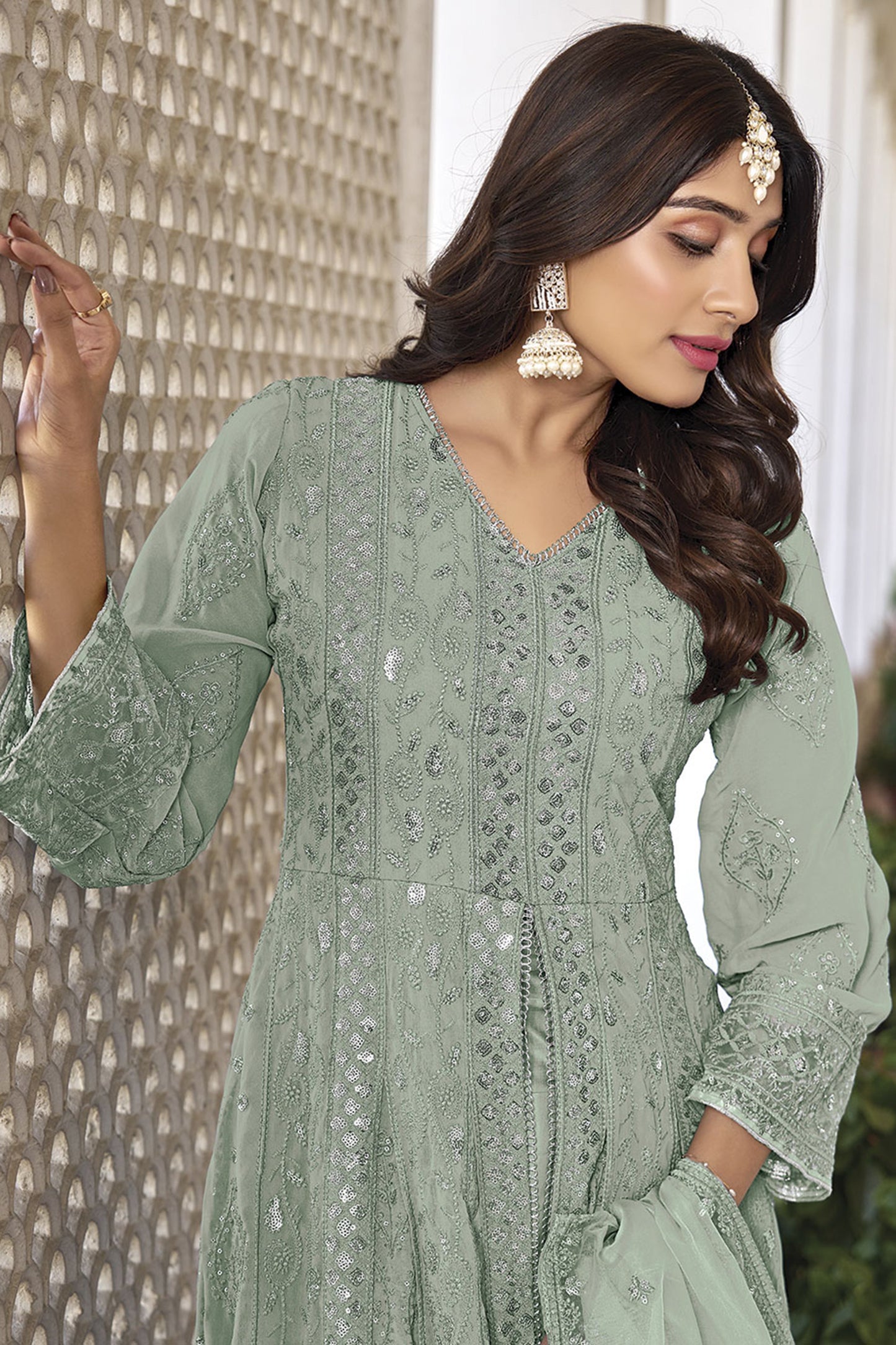 Pista Thread Embroidery Salwar Dress