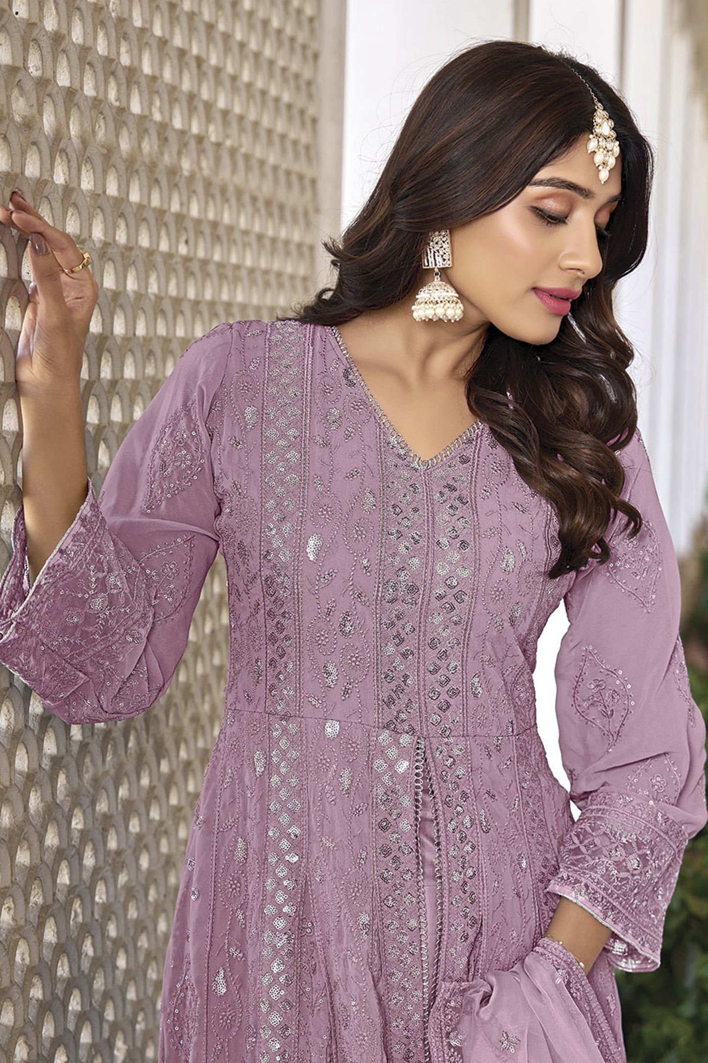 Pink Thread Embroidery Salwar Dress