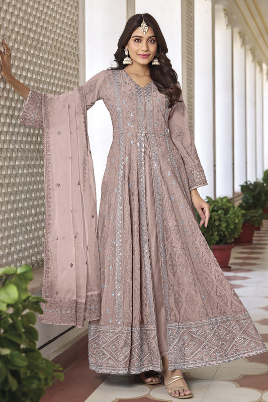 Fawn Thread Embroidery Salwar Dress