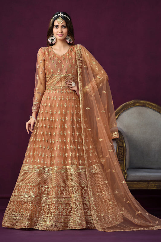 Peach Designer Embroidery Salwar Kameez Suit
