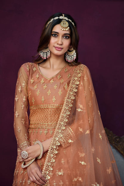 Peach Designer Embroidery Salwar Kameez Suit