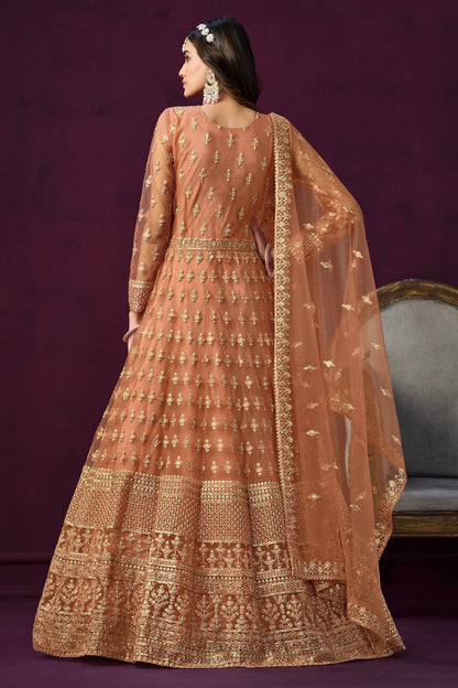 Peach Designer Embroidery Salwar Kameez Suit
