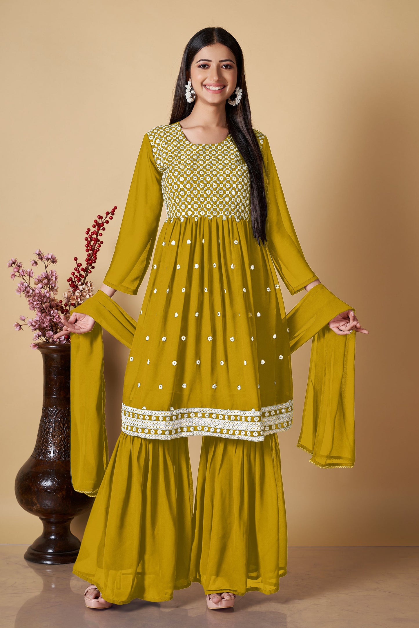 Yellow Party Wear Sharara Suit