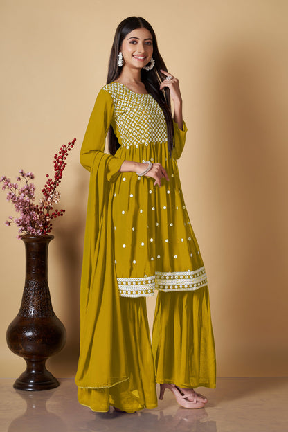 Yellow Party Wear Sharara Suit