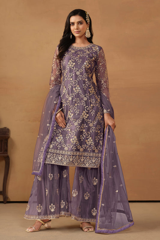 Purple Georgette Sarara Kameez Suit
