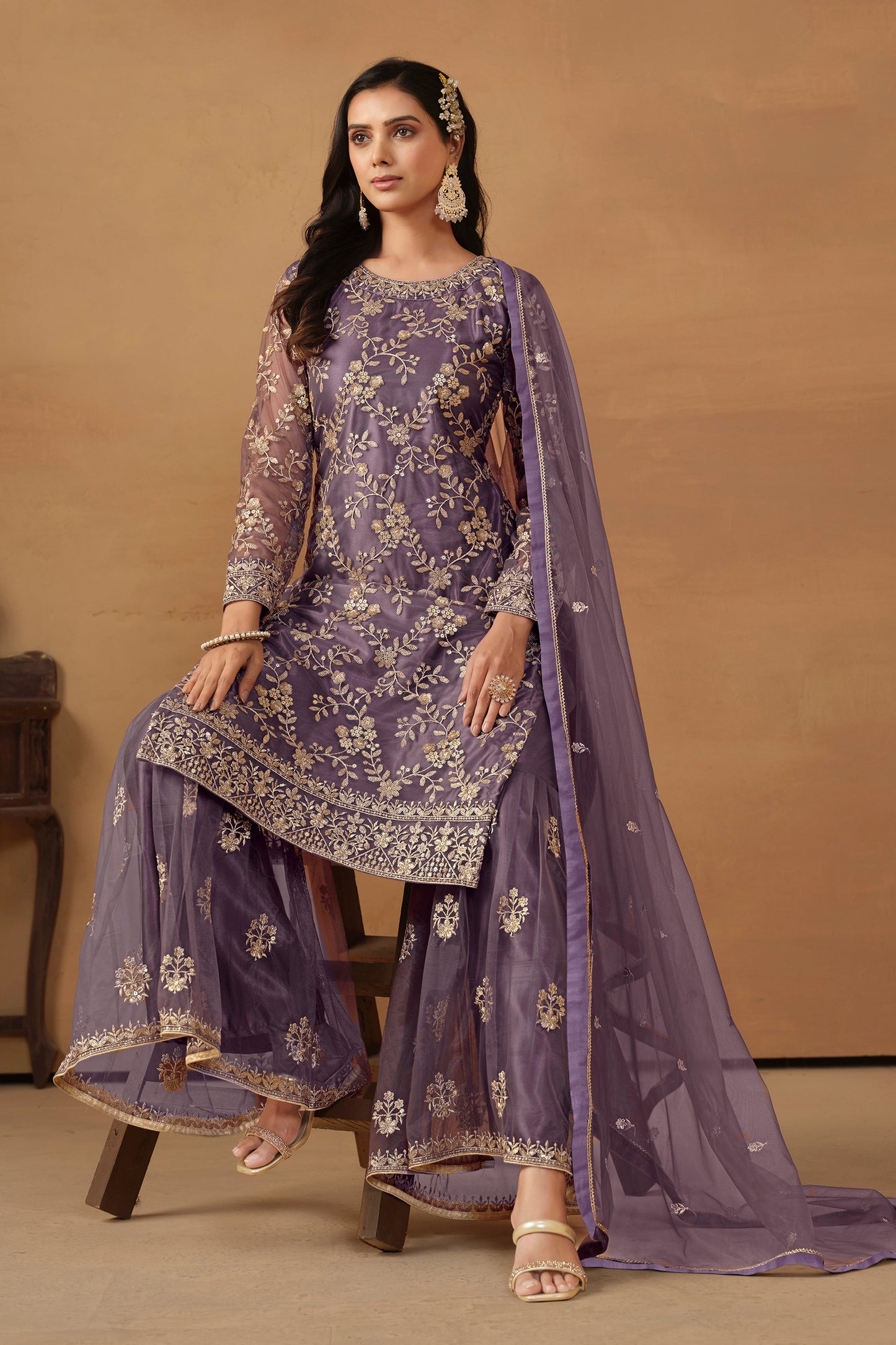 Purple Georgette Sarara Kameez Suit