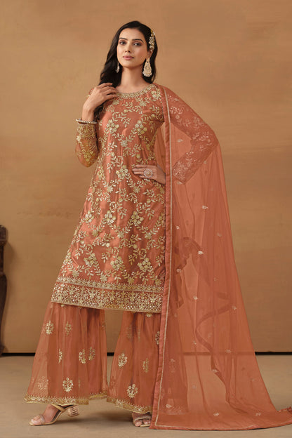 Mustard Georgette Sarara Kameez Suit