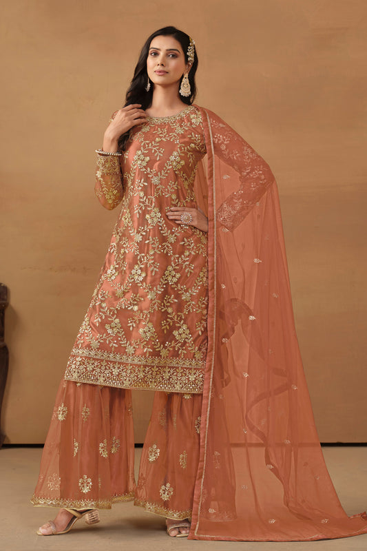 Mustard Georgette Sarara Kameez Suit