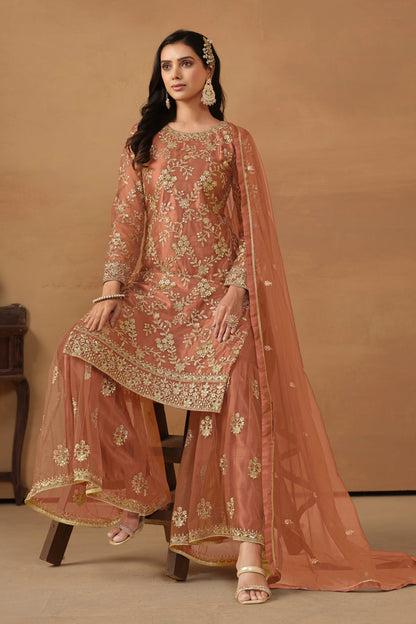 Mustard Georgette Sarara Kameez Suit
