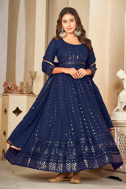 Blue Georgette Designer Wedding Salwar Suit