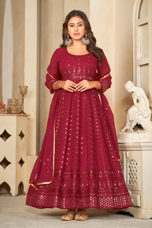 Maroon Georgette Designer Wedding Salwar Suit