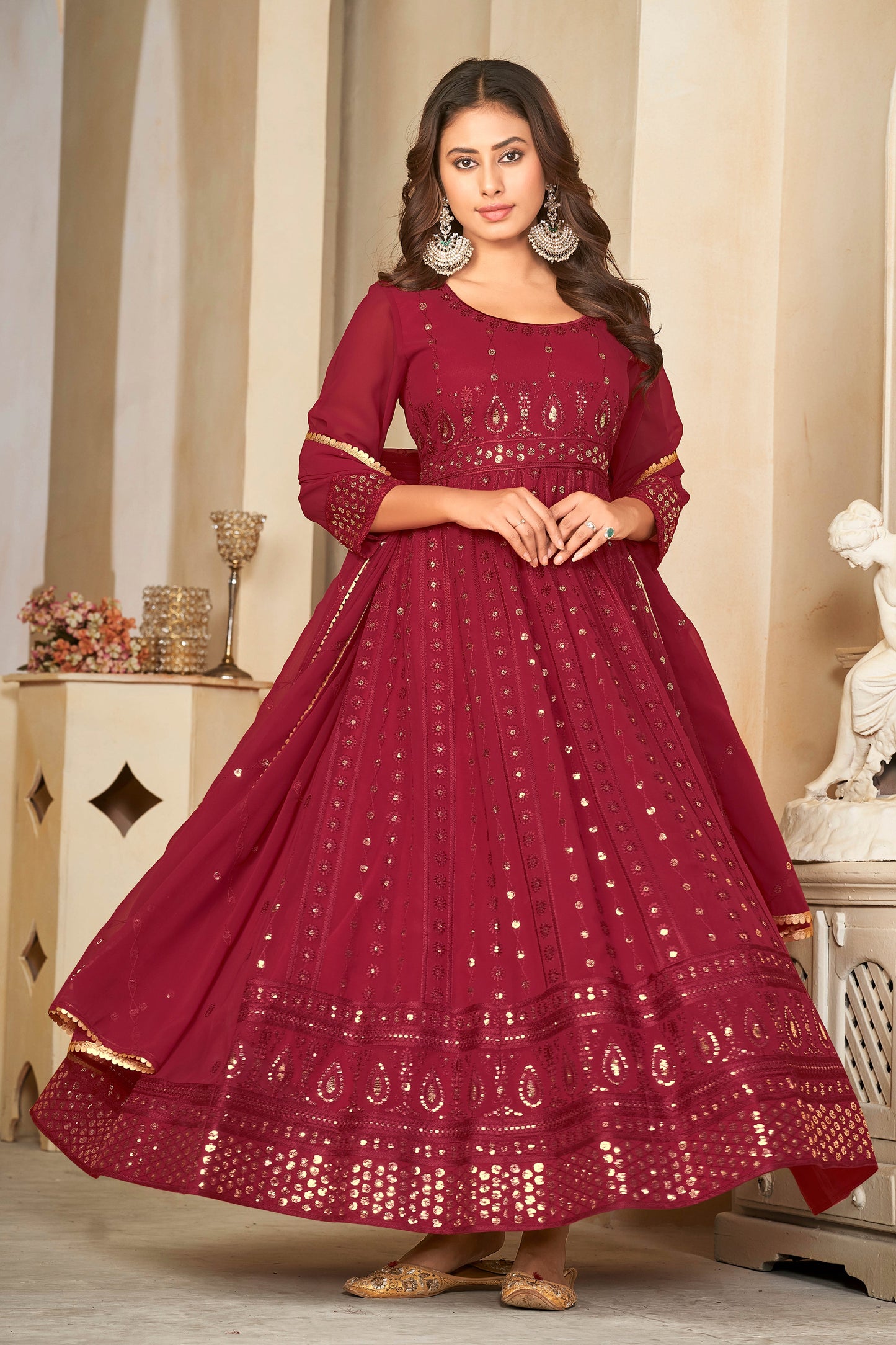 Maroon Georgette Designer Wedding Salwar Suit