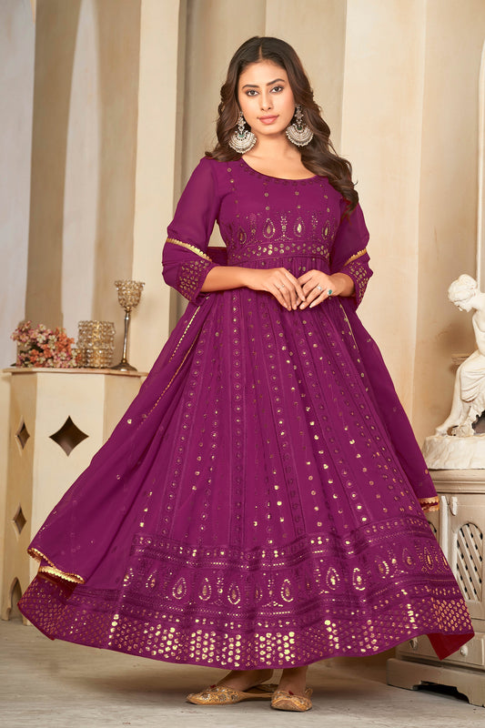 Purple Georgette Designer Wedding Salwar Suit