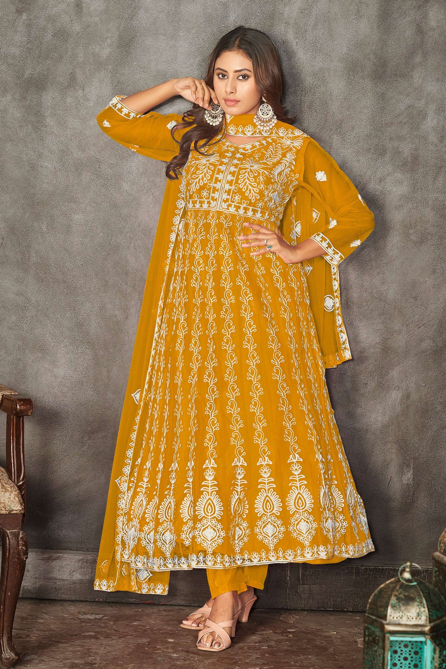 Mustard Traditional Anarkali Suits