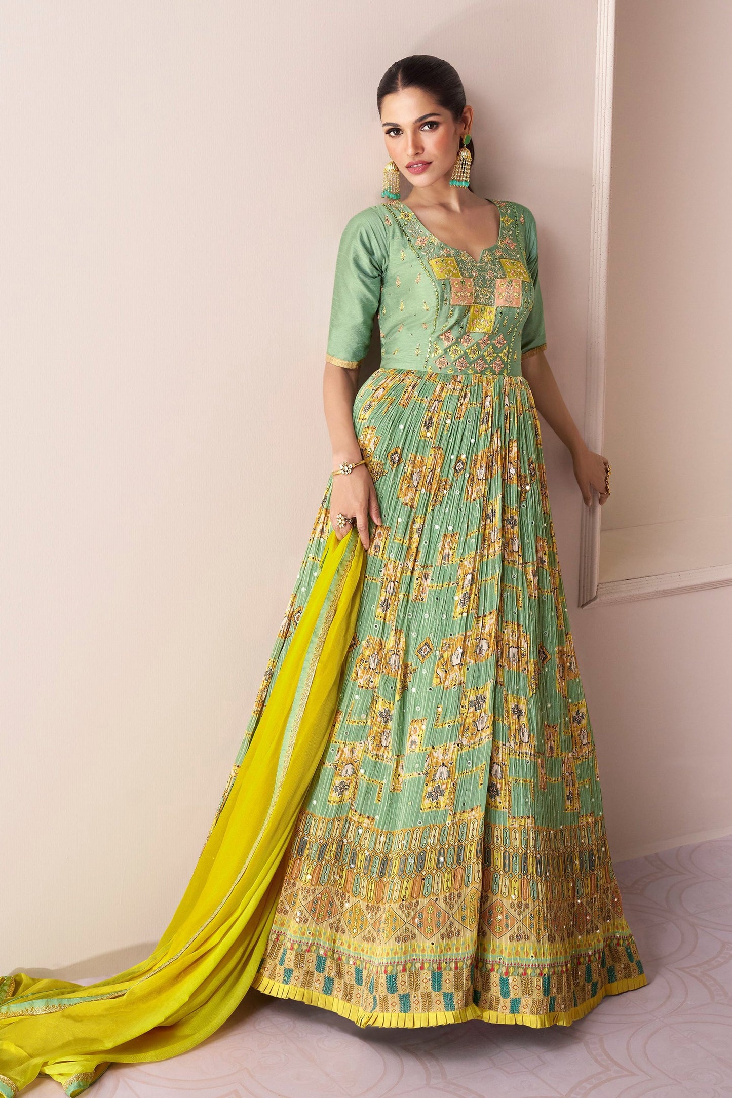 Green Georgette Designer Wear Elementary Suit