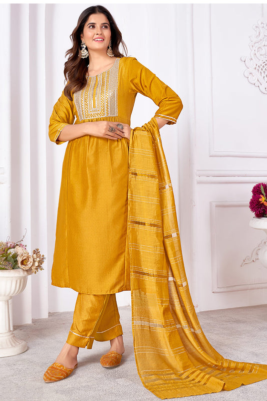 Yellow Designer Party Wear Suit