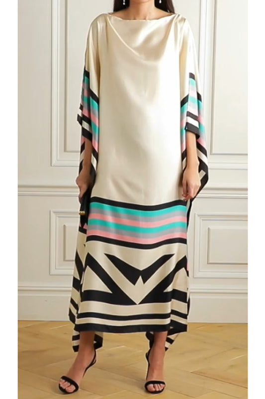 Woman Printed Soft Satin Silk Kaftan