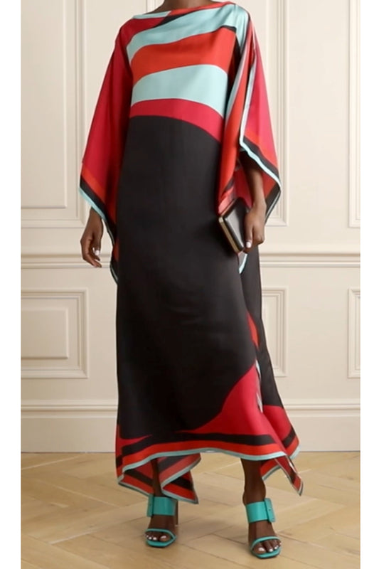 Woman Printed Soft Satin Silk Kaftan