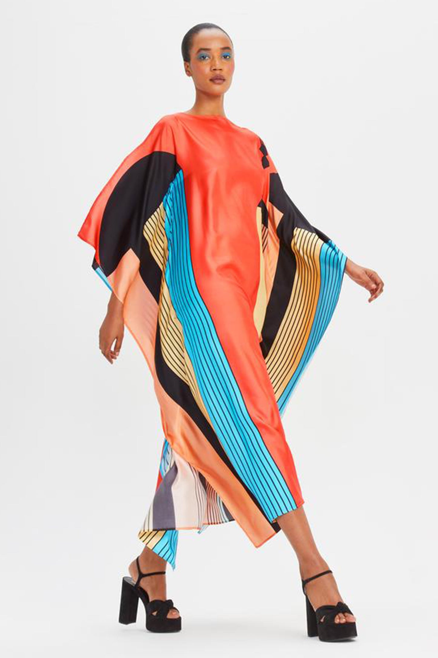 Woman Printed Soft Satin Silk Kaftan