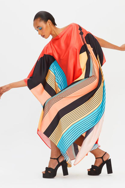 Woman Printed Soft Satin Silk Kaftan