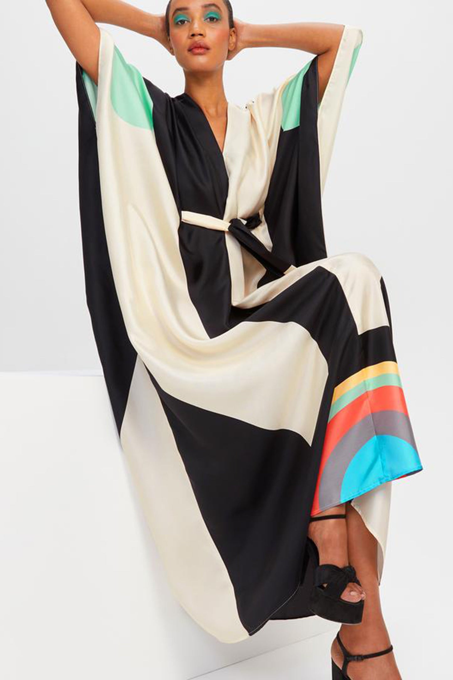 Woman Printed Soft Satin Silk Kaftan