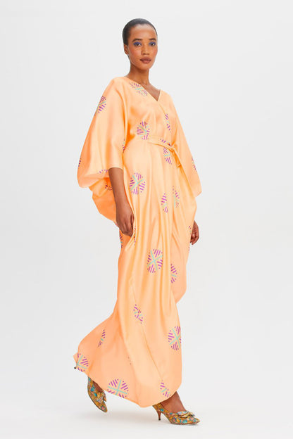 Woman Printed Soft Satin Silk Kaftan