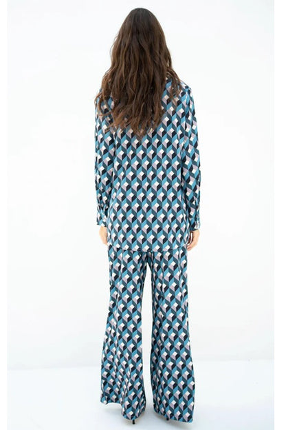 Blue Color Printed Silk Kaftan