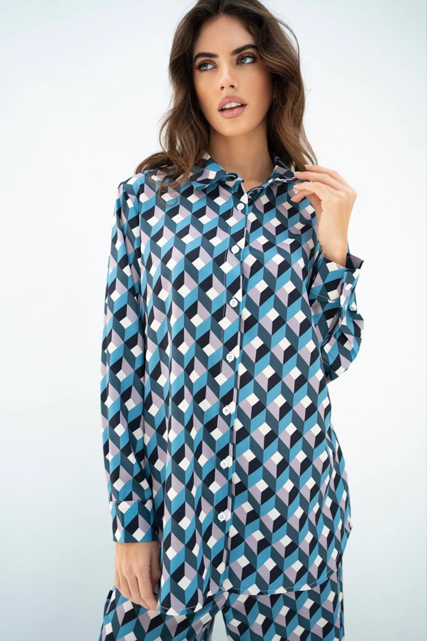 Blue Color Printed Silk Kaftan