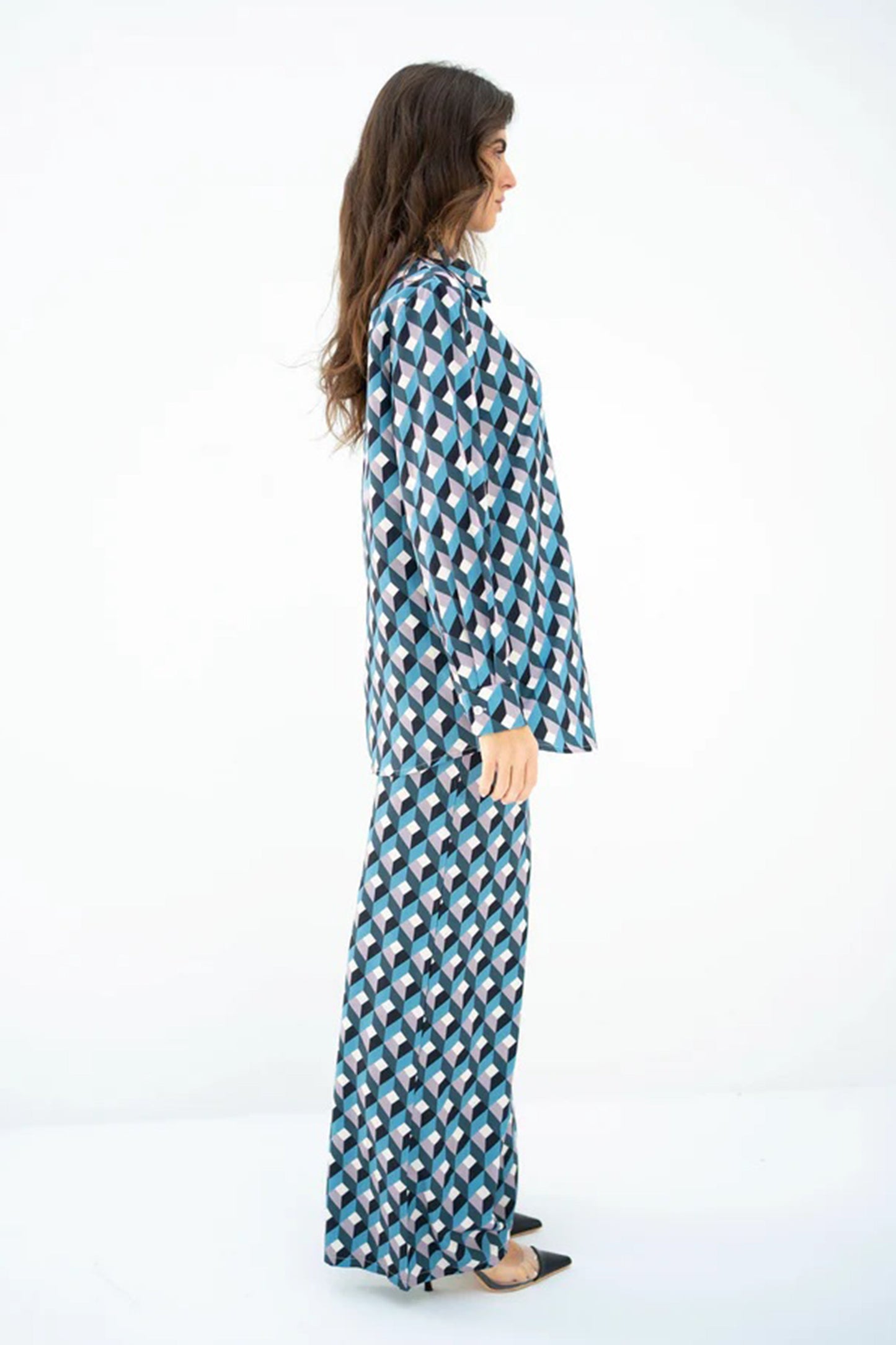 Blue Color Printed Silk Kaftan