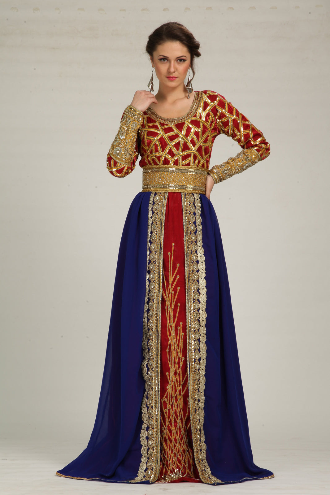 Dubai Red and White Georgette Moroccan Kaftan main image 0