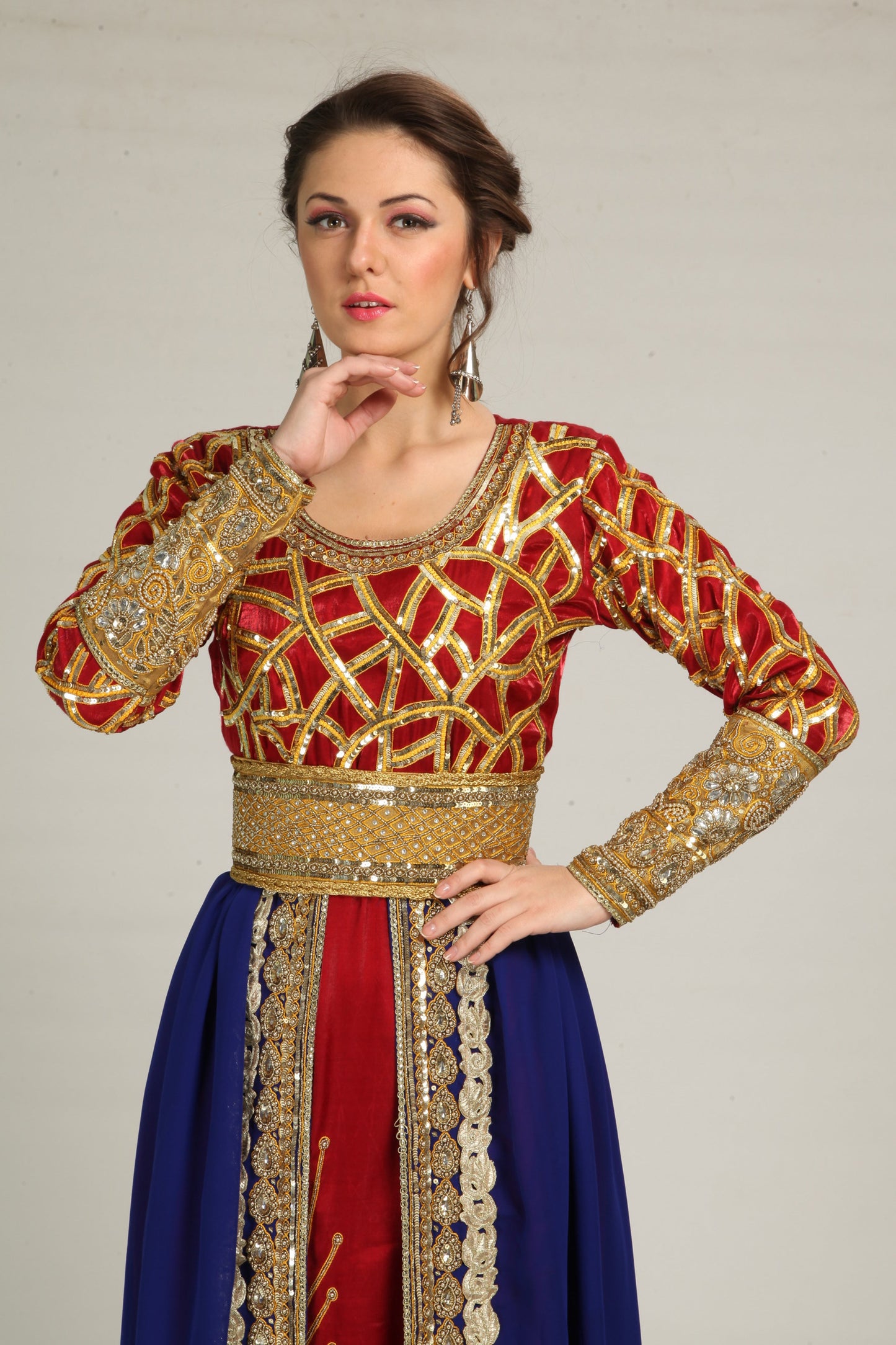 red and Blue Georgette Designer Kaftan
