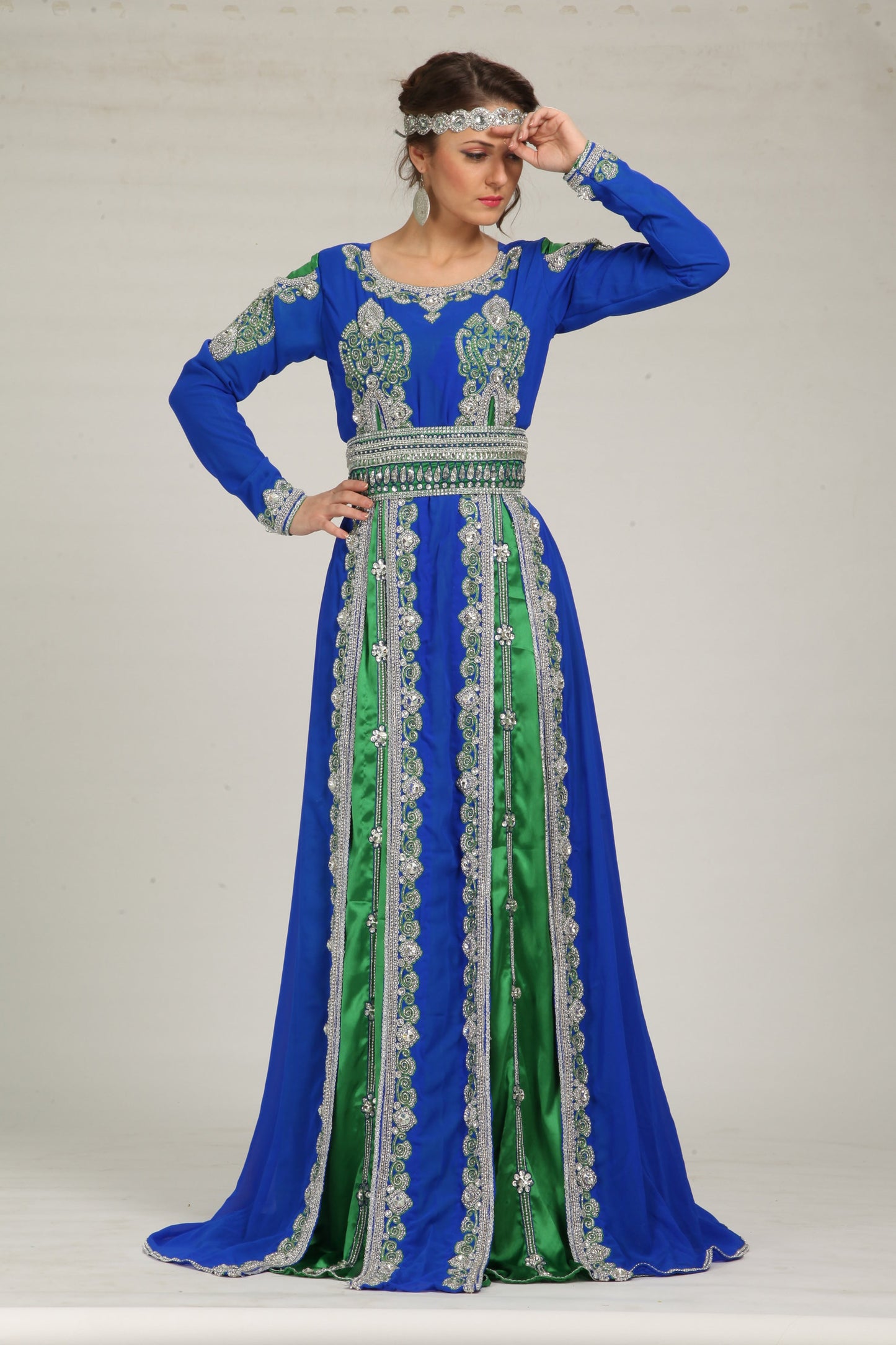 Contemporary Smart Blue Color Moroccan Kaftan