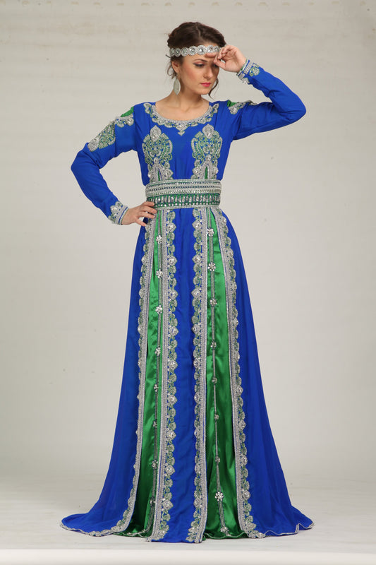 Contemporary Smart Blue Color Moroccan Kaftan