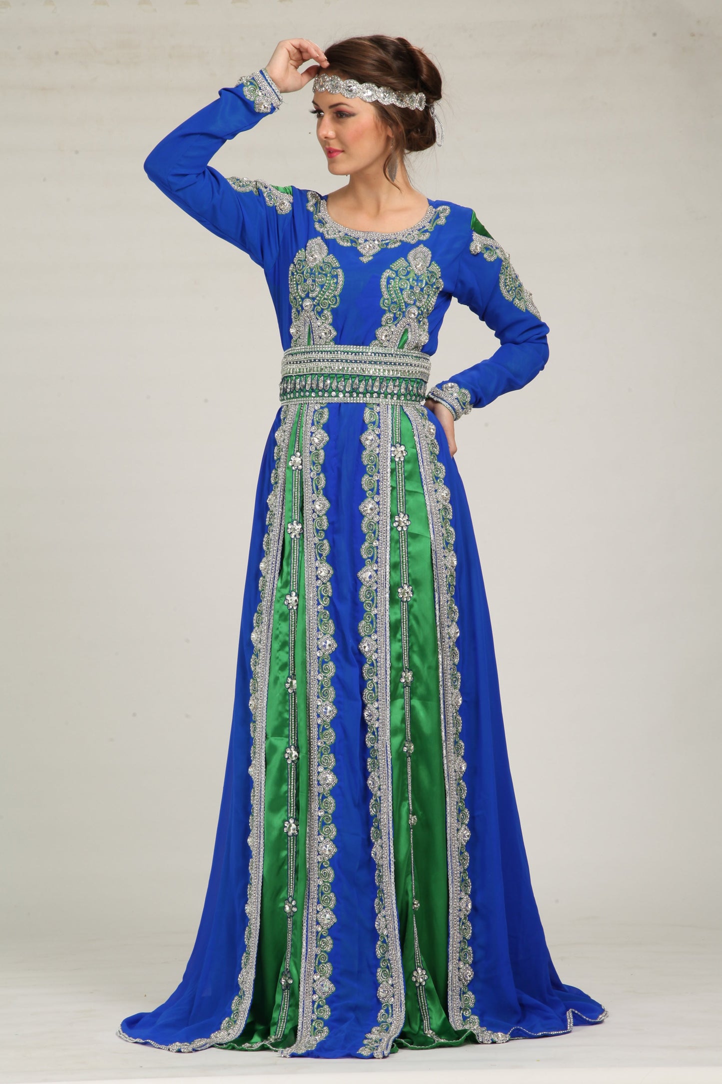 Contemporary Smart Blue Color Moroccan Kaftan