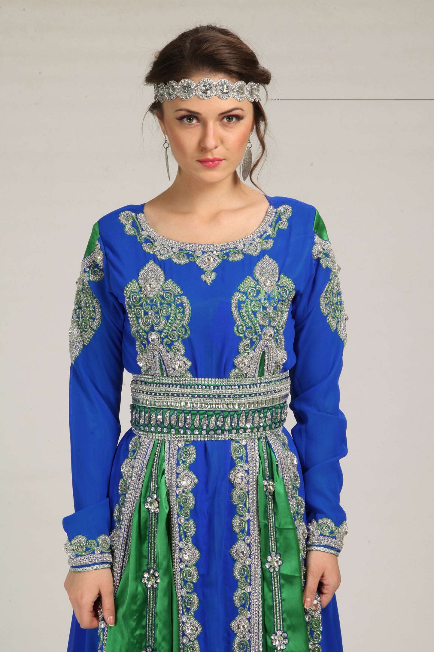 Contemporary Smart Blue Color Moroccan Kaftan