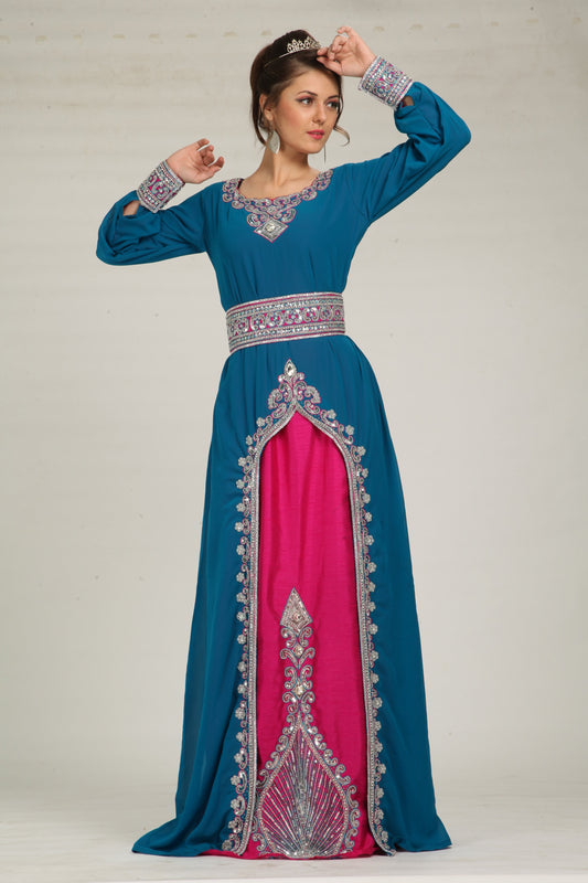 Pink Color Party Wear Handmade Dubai Style Kaftan