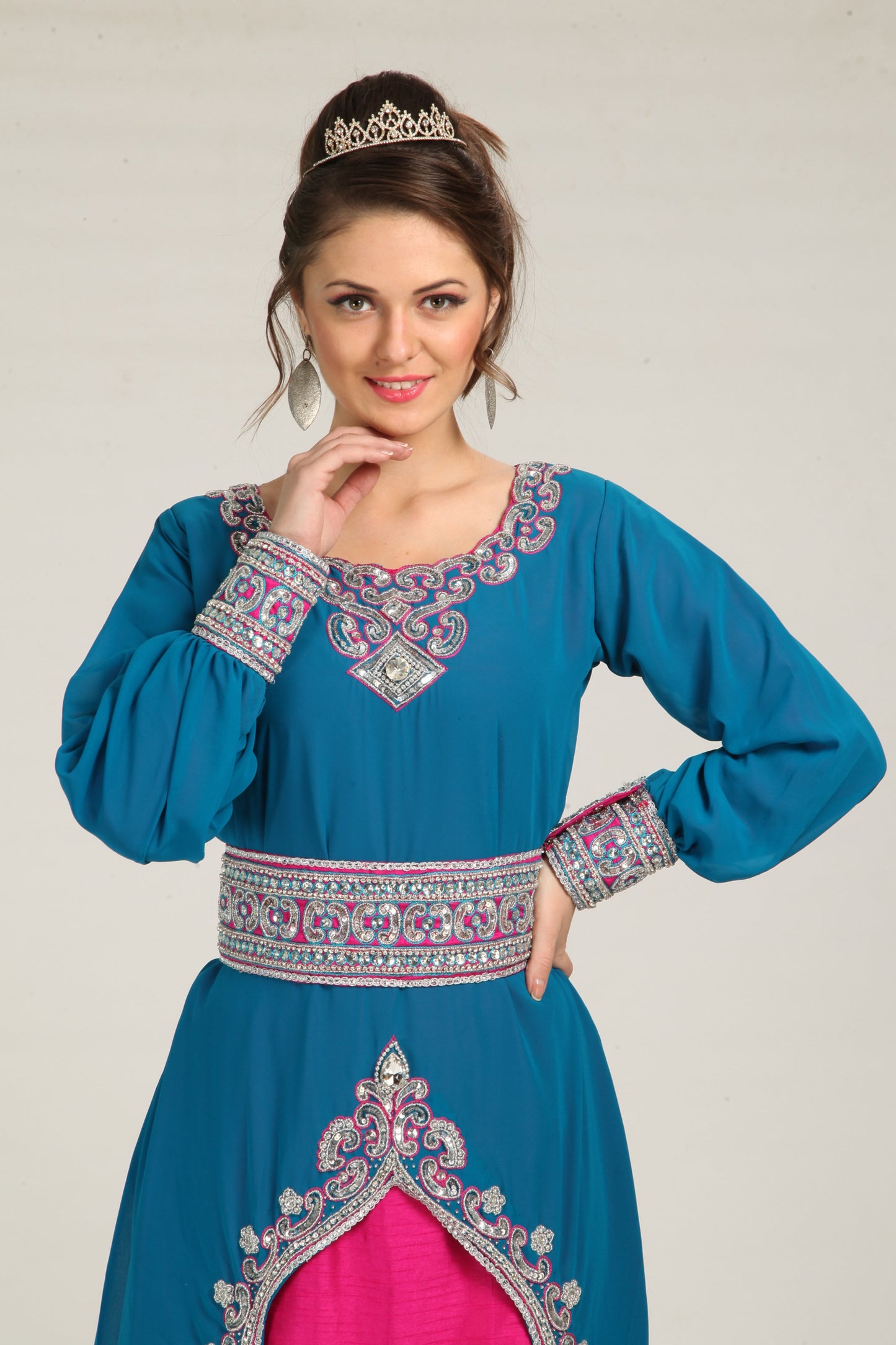 Pink Color Party Wear Handmade Dubai Style Kaftan