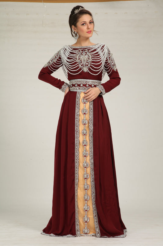 Maroon and Beige color Designer Kaftan