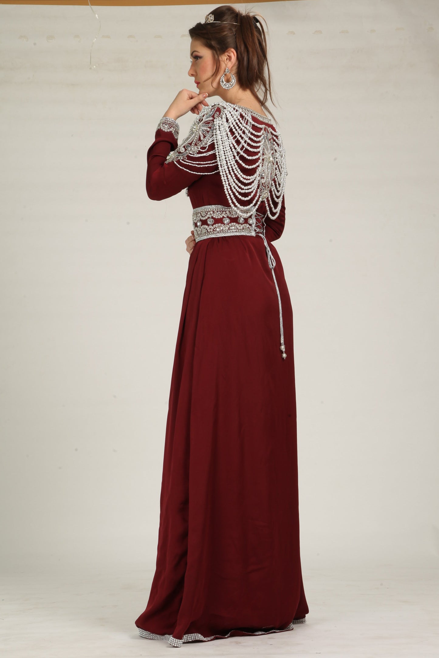 Maroon and Beige color Designer Kaftan