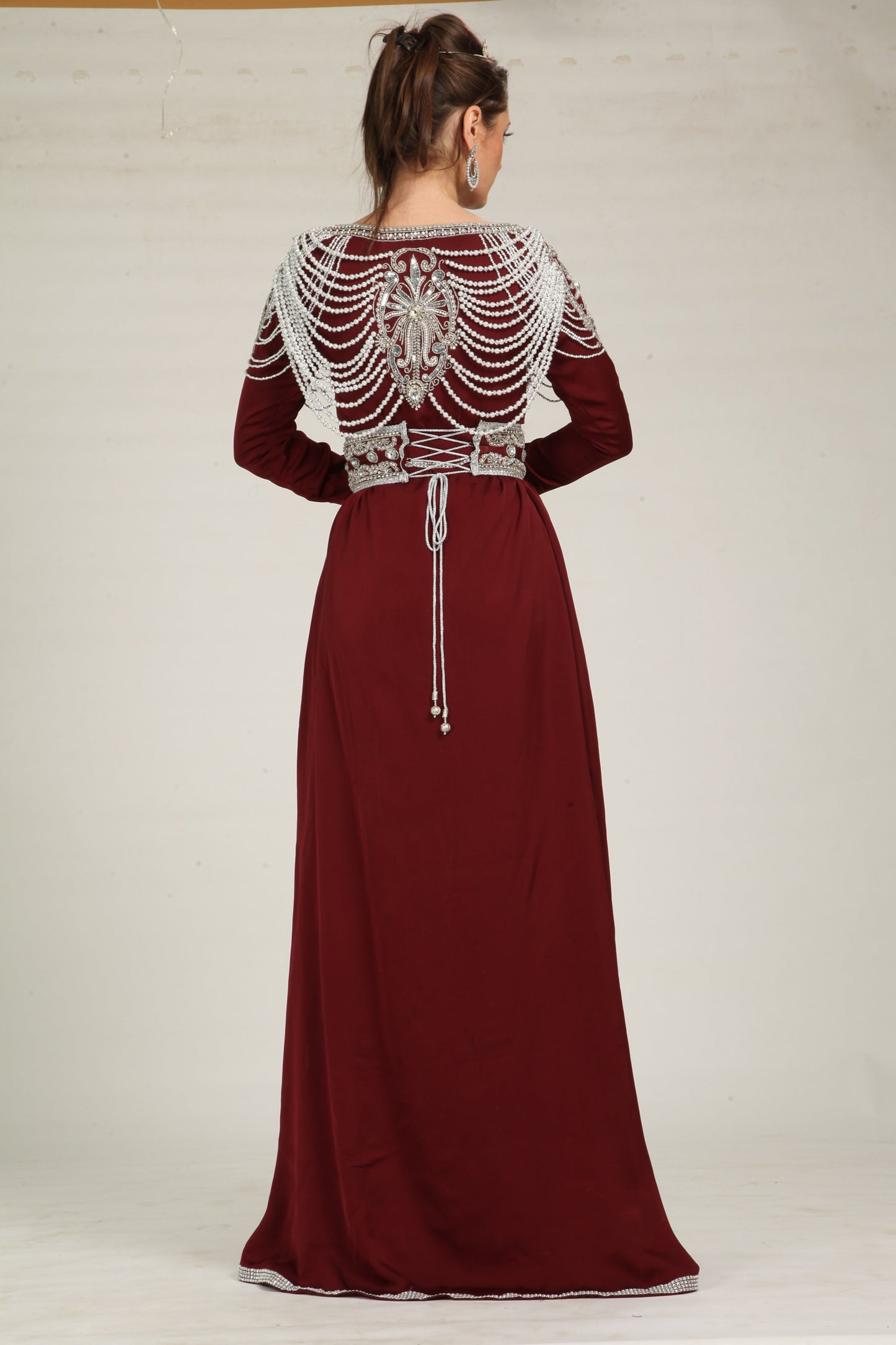Maroon and Beige color Designer Kaftan