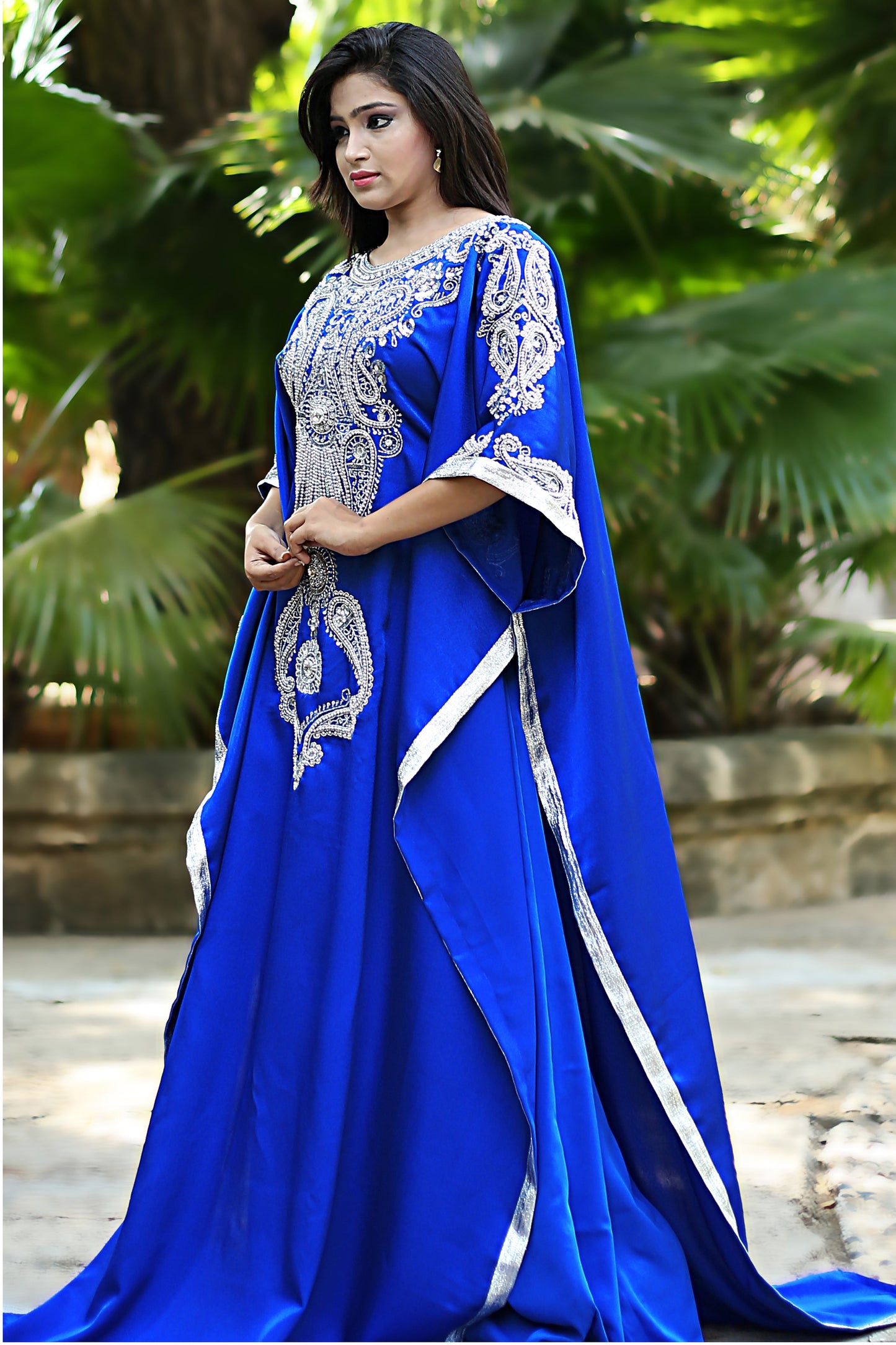 Blue Color Modern Silk Arabic Kaftan