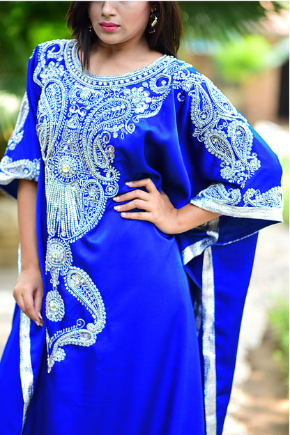 Blue Color Modern Silk Arabic Kaftan