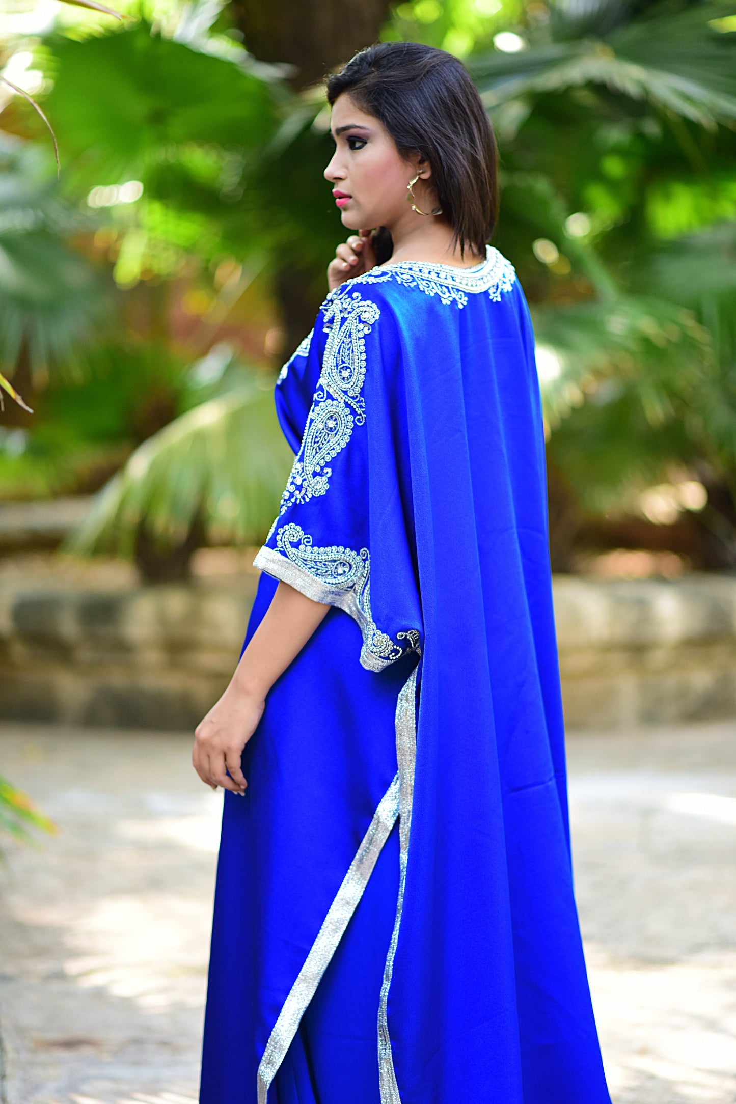 Blue Color Modern Silk Arabic Kaftan