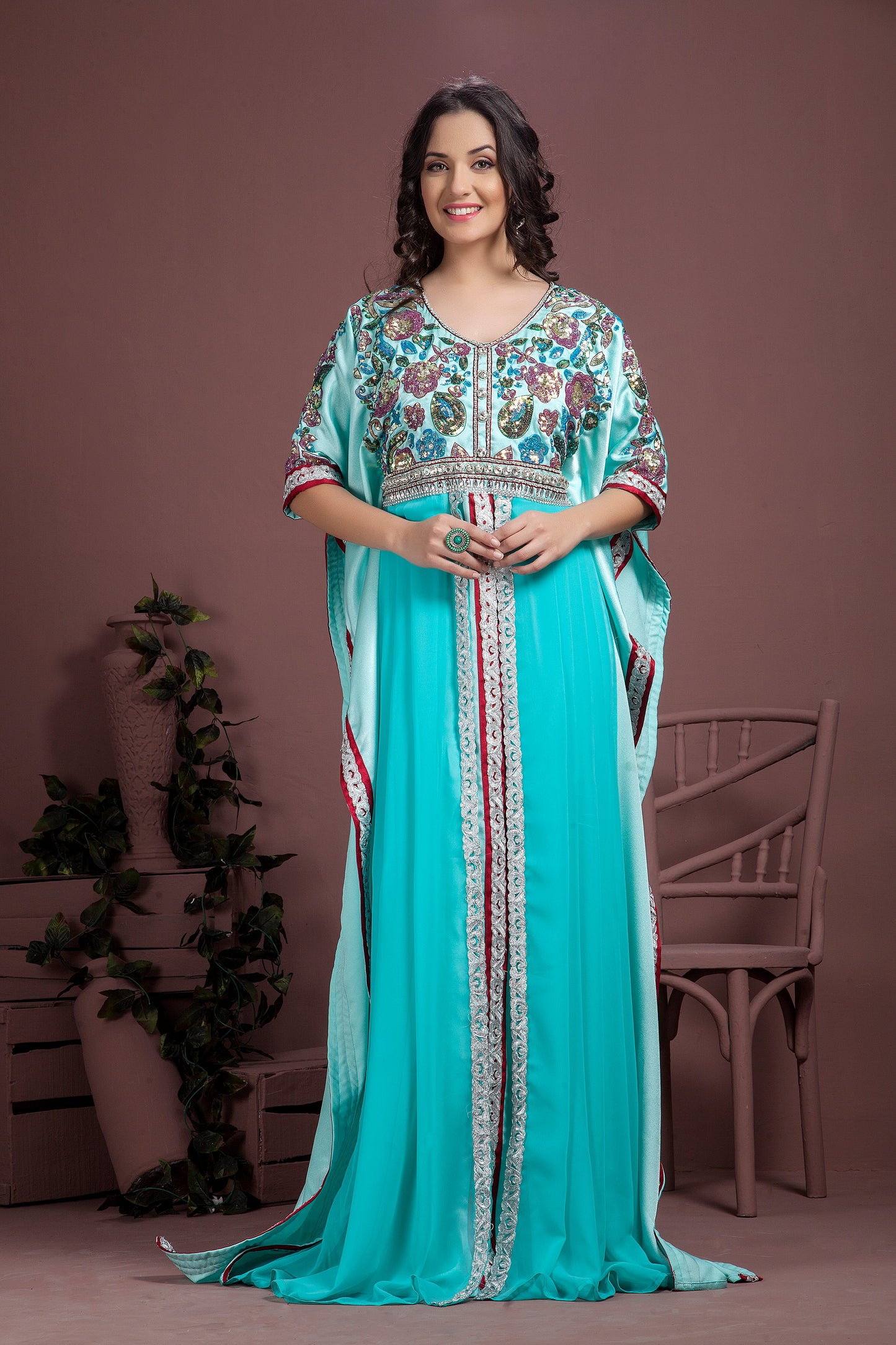 Aqua Blue Partywear Kaftan