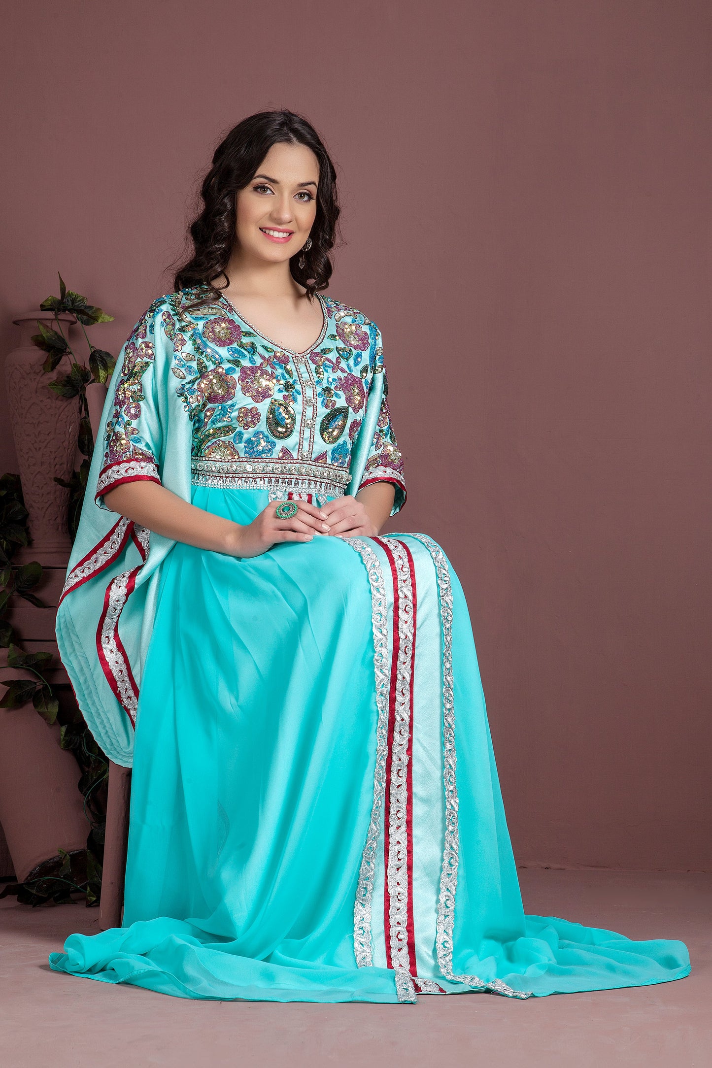 Aqua Blue Partywear Kaftan
