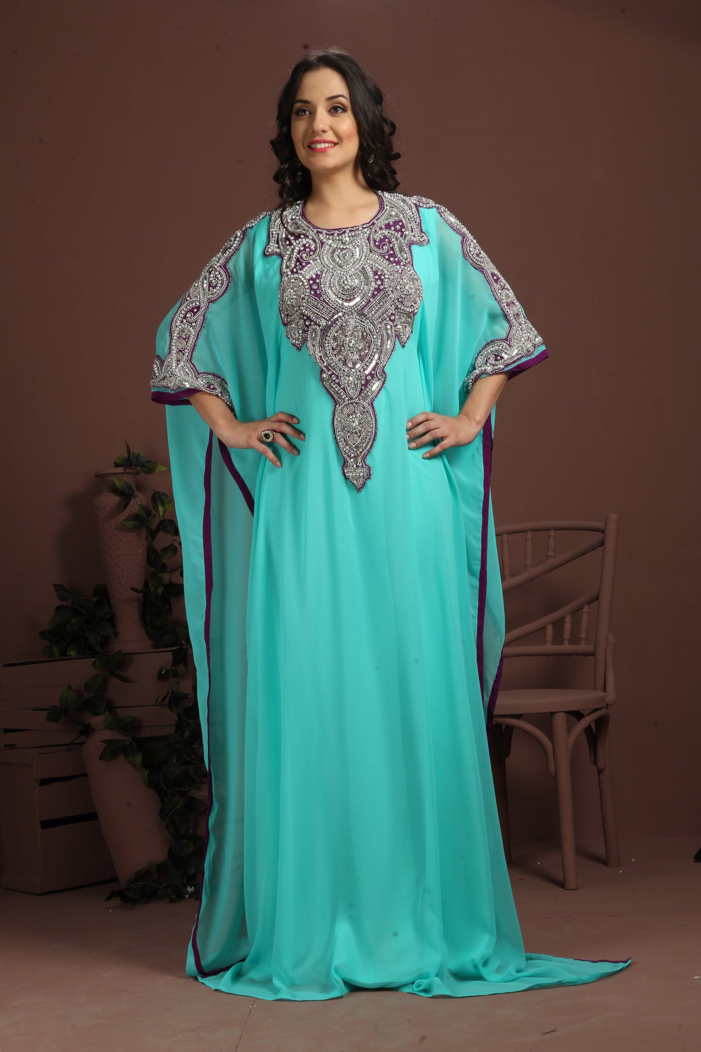 Aqua Blue Takchita Kaftan For Women