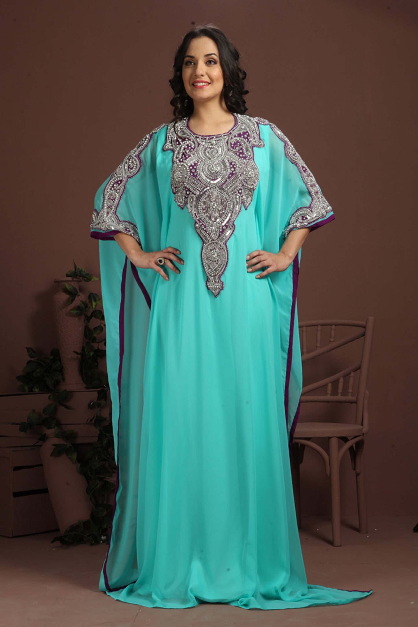 Aqua Blue Takchita Kaftan For Women